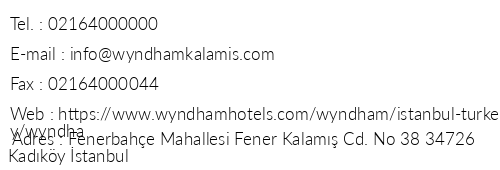 Wyndham Grand stanbul Kalam Marina telefon numaralar, faks, e-mail, posta adresi ve iletiim bilgileri
